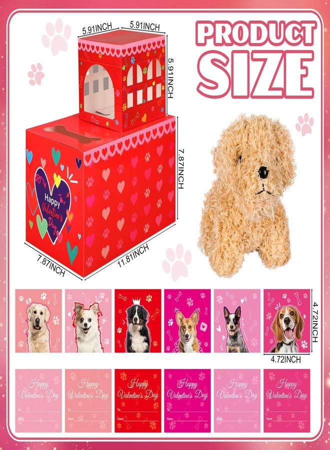 Leitee 2 Pcs DIY Valentines Mailbox Craft with 24pcs Valentines Greeting Puppy Doll Valentine‘s Day Card Exchange Dog Puppy Mailbox for Classroom Exchange Gift Game Valentine‘s Day School Party Favors - Image 2